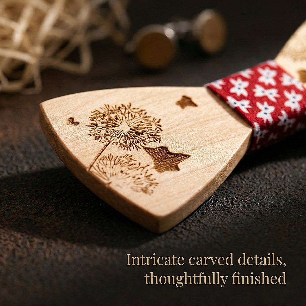 T237 T237  Dandelion Engraving Bow Tie Set, Maple — view 2