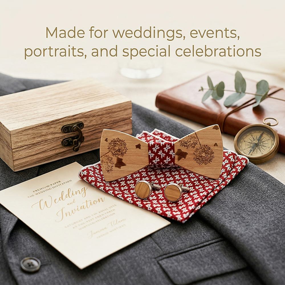 T237 T237  Dandelion Engraving Bow Tie Set, Maple — view 3