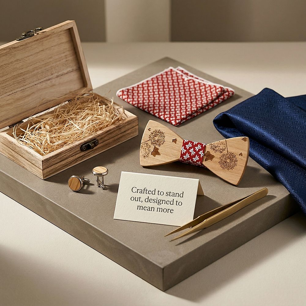 T237 T237  Dandelion Engraving Bow Tie Set, Maple — view 6