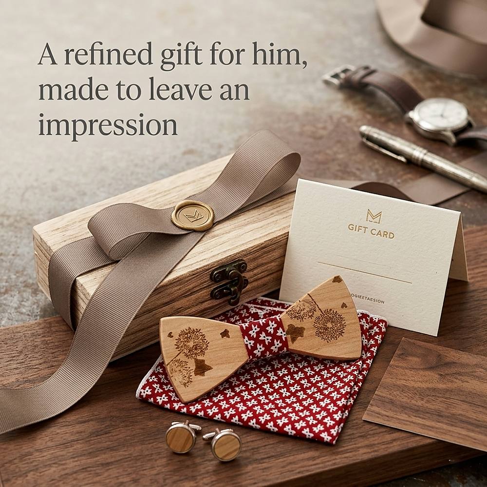 T237 T237  Dandelion Engraving Bow Tie Set, Maple — view 8
