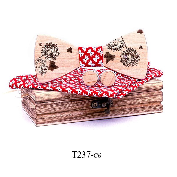 T237 T237  Dandelion Engraving Bow Tie Set, Maple — colour C6
