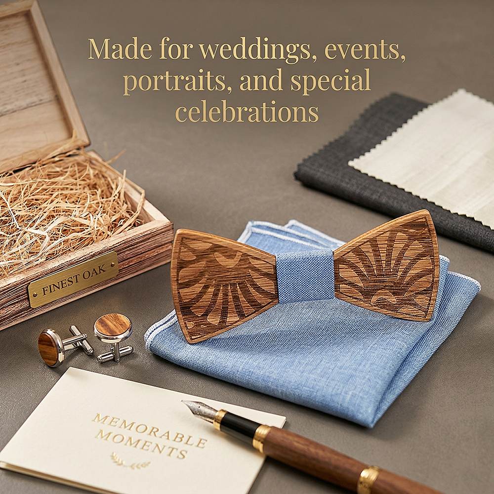 T238 T238  Feather Engraving Bow Tie Set, Walnut — view 3