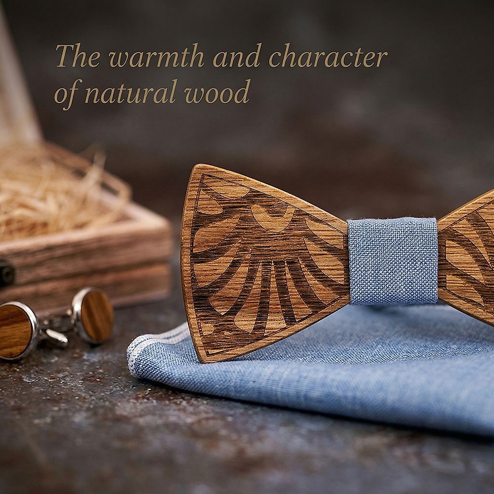 T238 T238  Feather Engraving Bow Tie Set, Walnut — view 4
