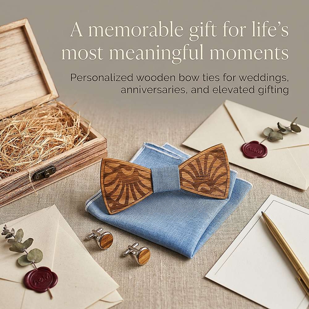 T238 T238  Feather Engraving Bow Tie Set, Walnut — view 5