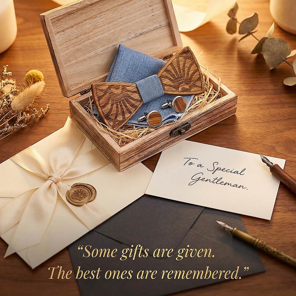 T238 T238  Feather Engraving Bow Tie Set, Walnut — view 6
