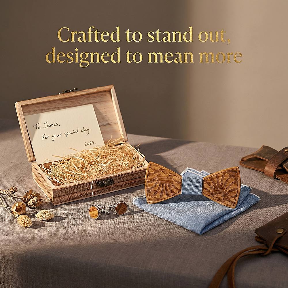 T238 T238  Feather Engraving Bow Tie Set, Walnut — view 7