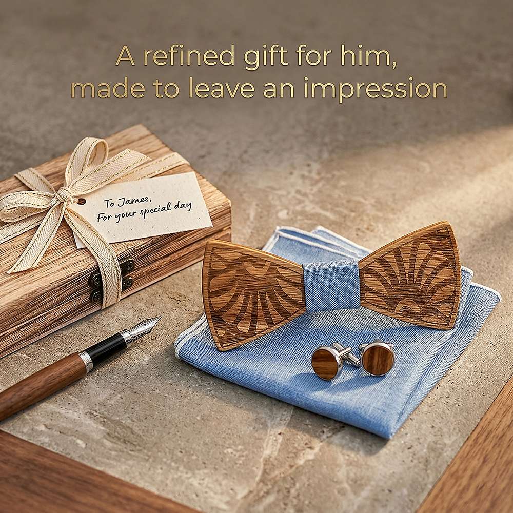 T238 T238  Feather Engraving Bow Tie Set, Walnut — view 8