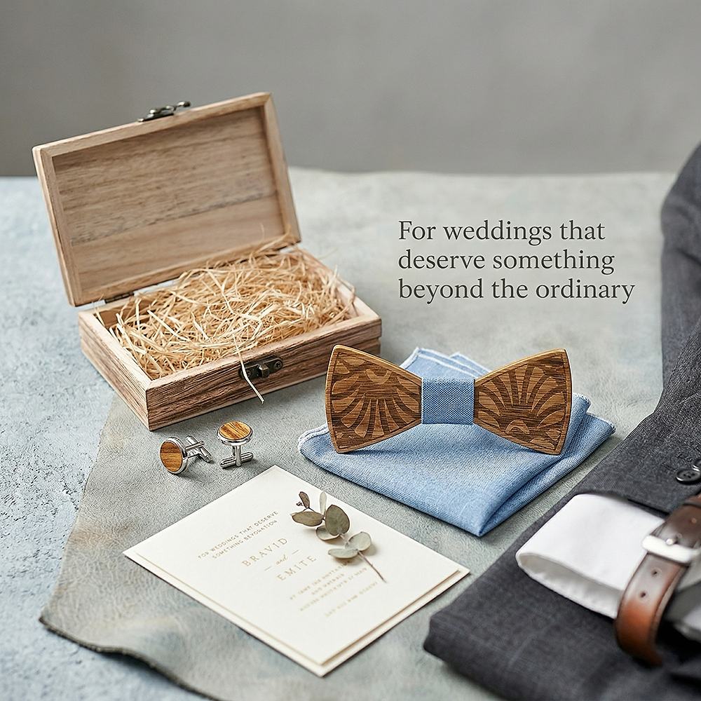 T238 T238  Feather Engraving Bow Tie Set, Walnut — view 9