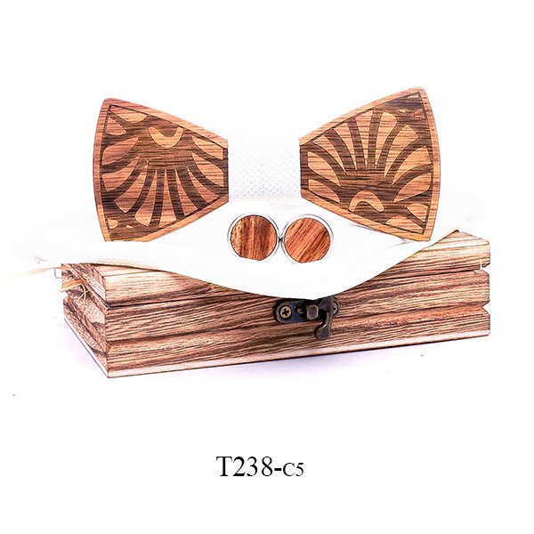 T238 T238  Feather Engraving Bow Tie Set, Walnut — colour C5