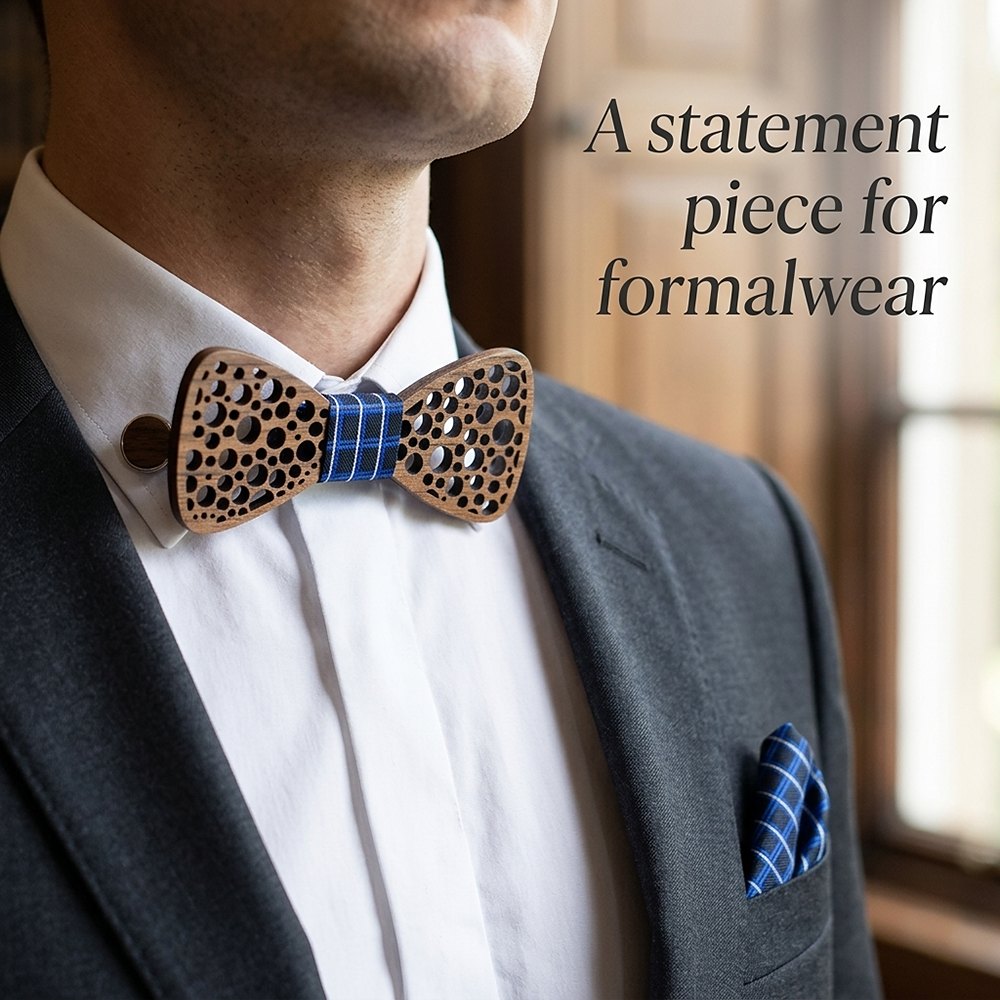 T241  Damask Floral Cutout Bow Tie Set, Walnut