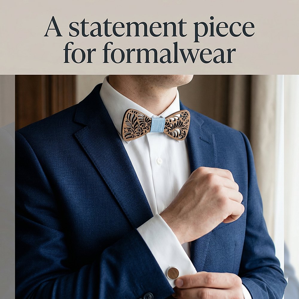T242  Floral Vine Cutout Bow Tie Set, Walnut