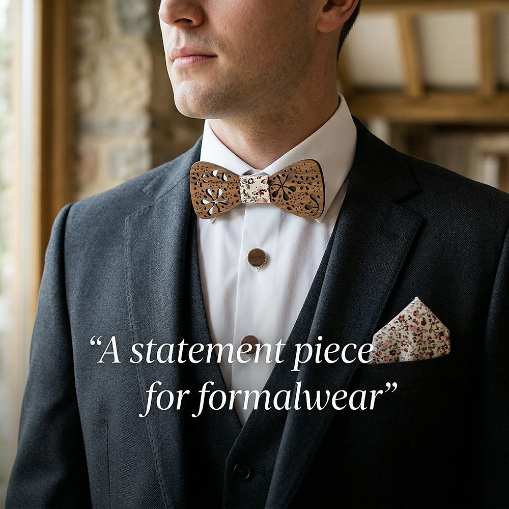 T243  Floral Lace Cutout Bow Tie Set, Maple