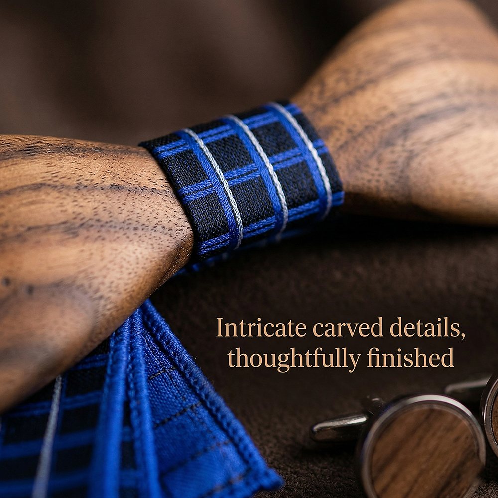 T245 T245  Sculpted Solid Bow Tie Set, Walnut — view 2