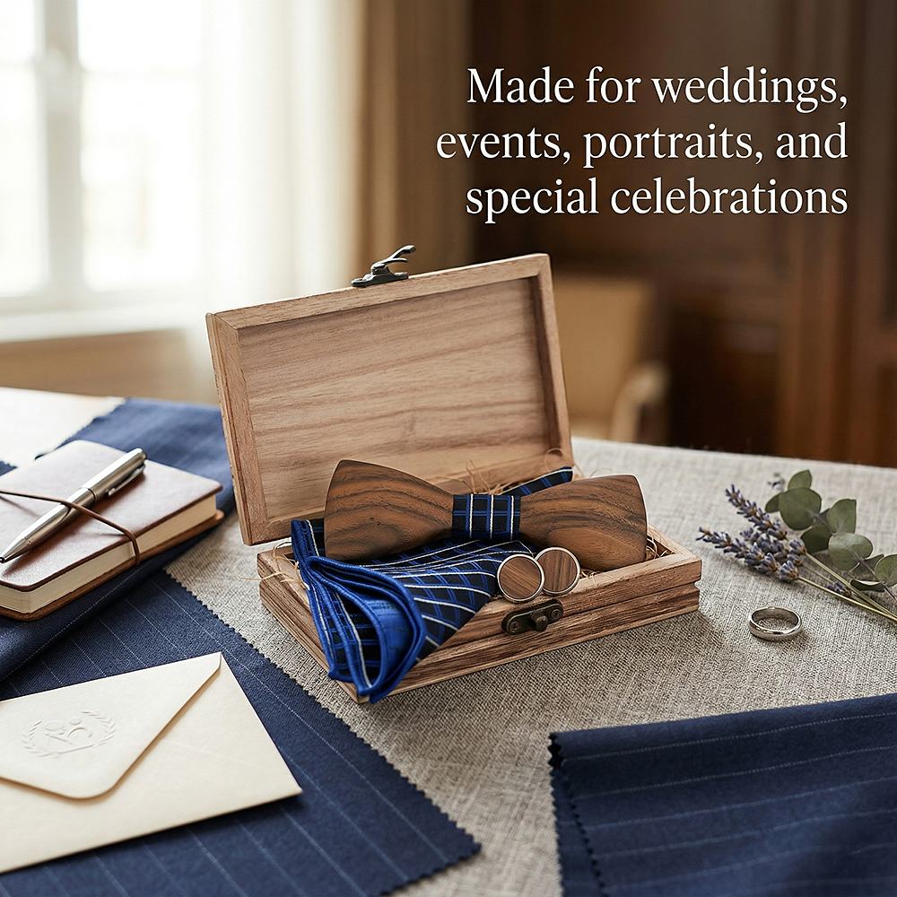 T245 T245  Sculpted Solid Bow Tie Set, Walnut — view 3