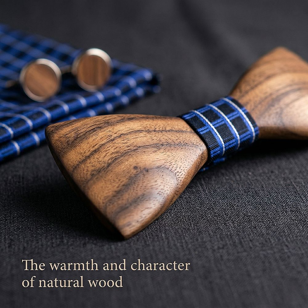 T245 T245  Sculpted Solid Bow Tie Set, Walnut — view 4