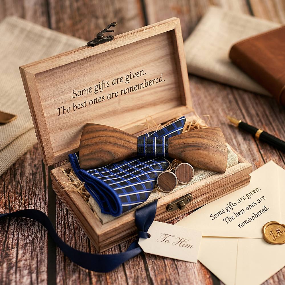 T245 T245  Sculpted Solid Bow Tie Set, Walnut — view 5