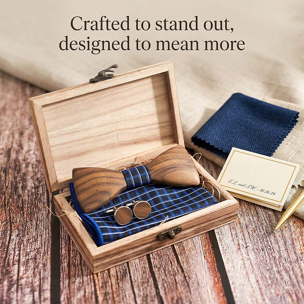 T245 T245  Sculpted Solid Bow Tie Set, Walnut — view 6