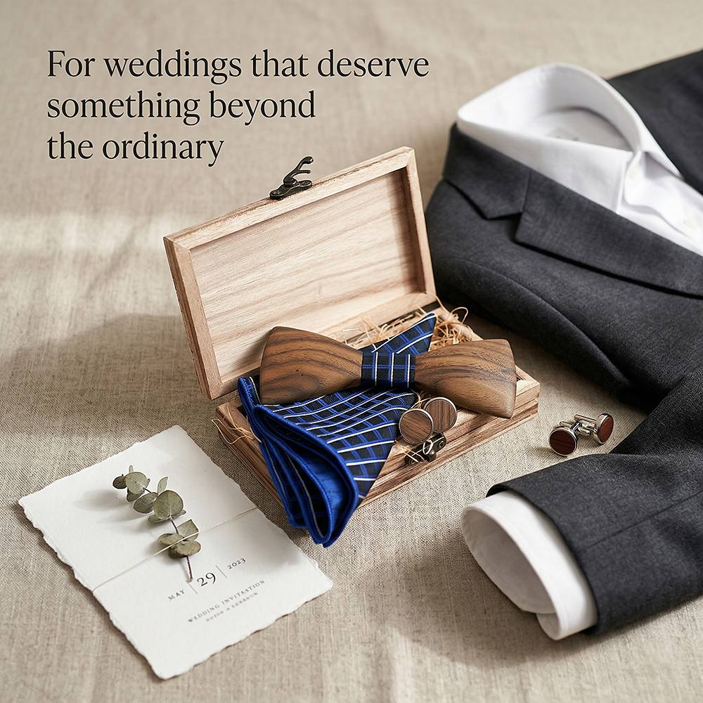 T245 T245  Sculpted Solid Bow Tie Set, Walnut — view 9