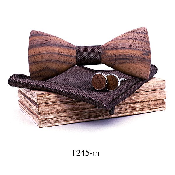 T245 T245  Sculpted Solid Bow Tie Set, Walnut — colour C5