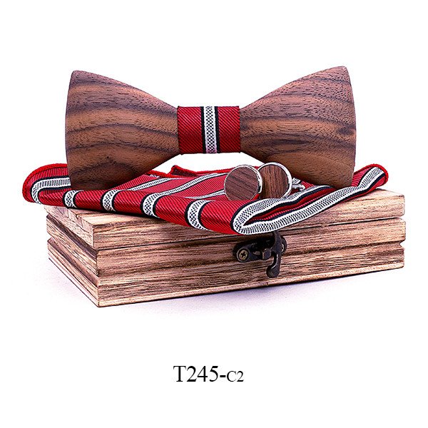 T245 T245  Sculpted Solid Bow Tie Set, Walnut — colour C6