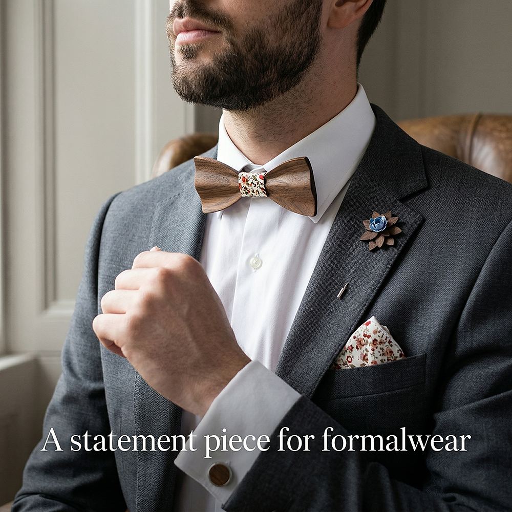 T246  Floral Cutout Bow Tie Set, Maple