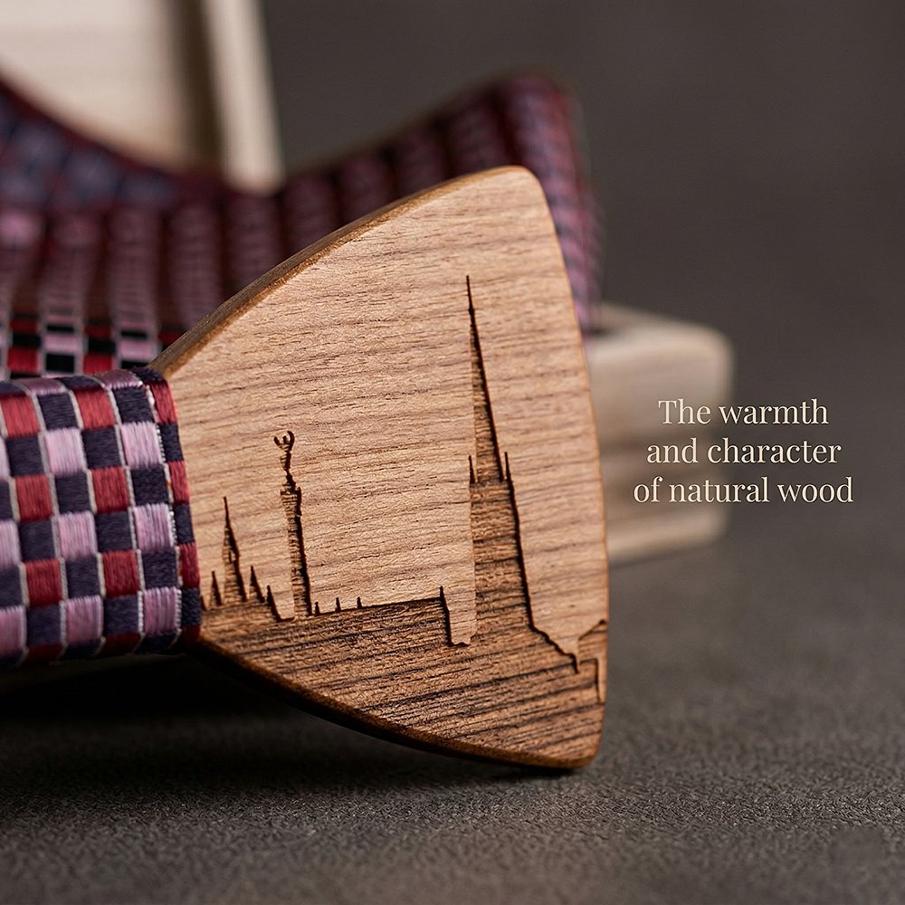 T251 T251  City Skyline Engraving Bow Tie Set, Walnut — view 4