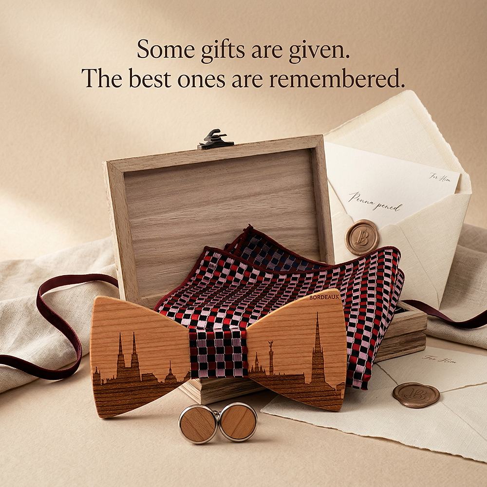 T251 T251  City Skyline Engraving Bow Tie Set, Walnut — view 5