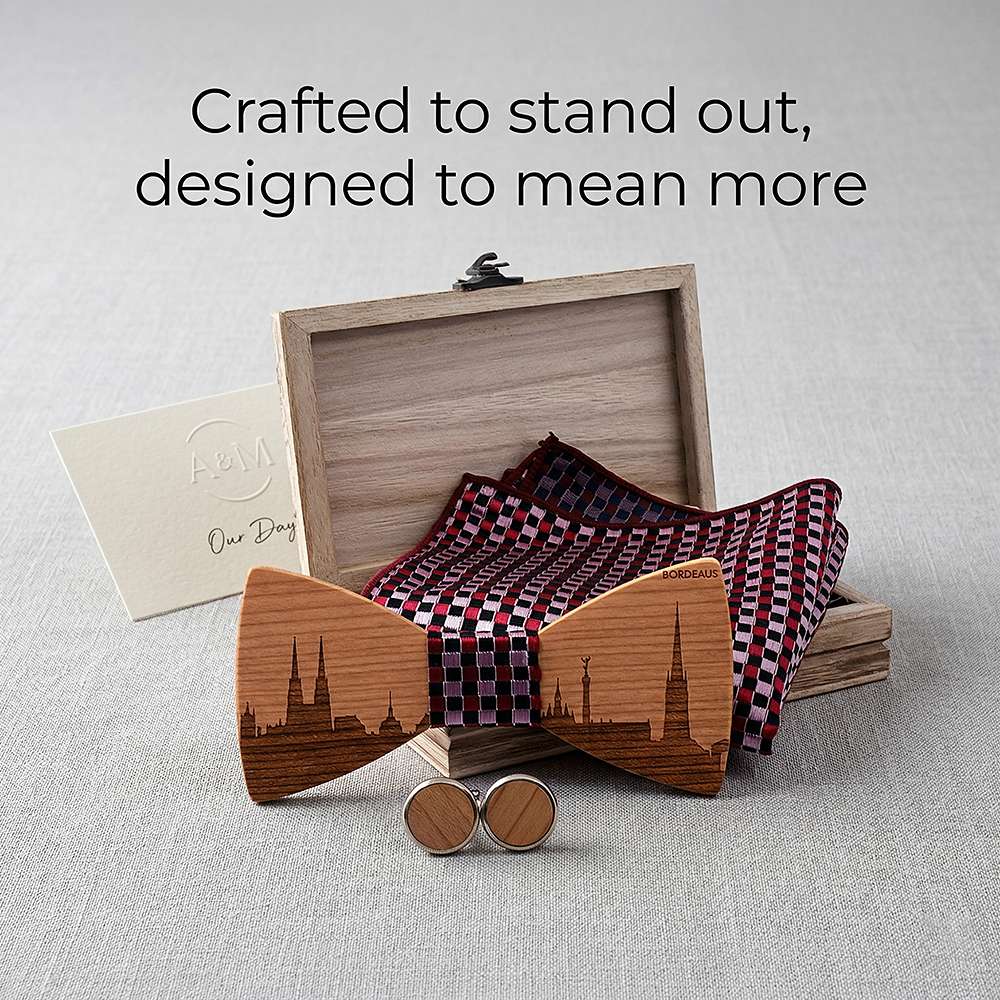 T251 T251  City Skyline Engraving Bow Tie Set, Walnut — view 6