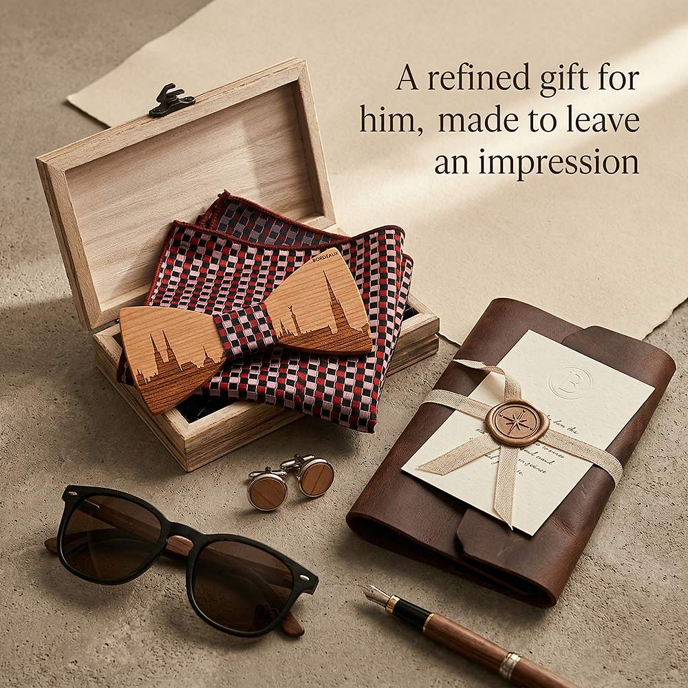 T251 T251  City Skyline Engraving Bow Tie Set, Walnut — view 8