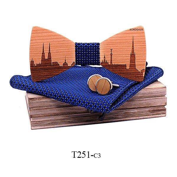 T251 T251  City Skyline Engraving Bow Tie Set, Walnut — colour C3