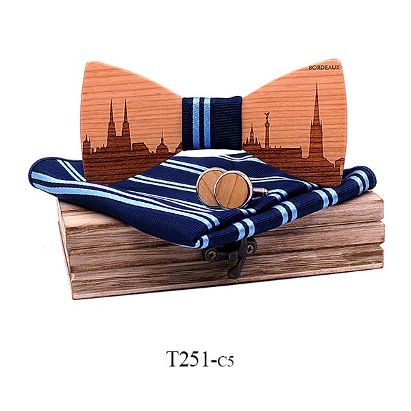 T251 T251  City Skyline Engraving Bow Tie Set, Walnut — colour C5