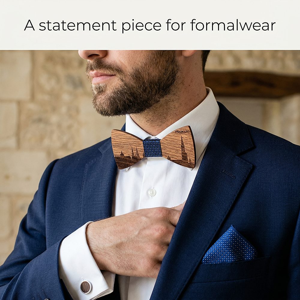 T253  Custom City Silhouette Bow Tie Set, Walnut