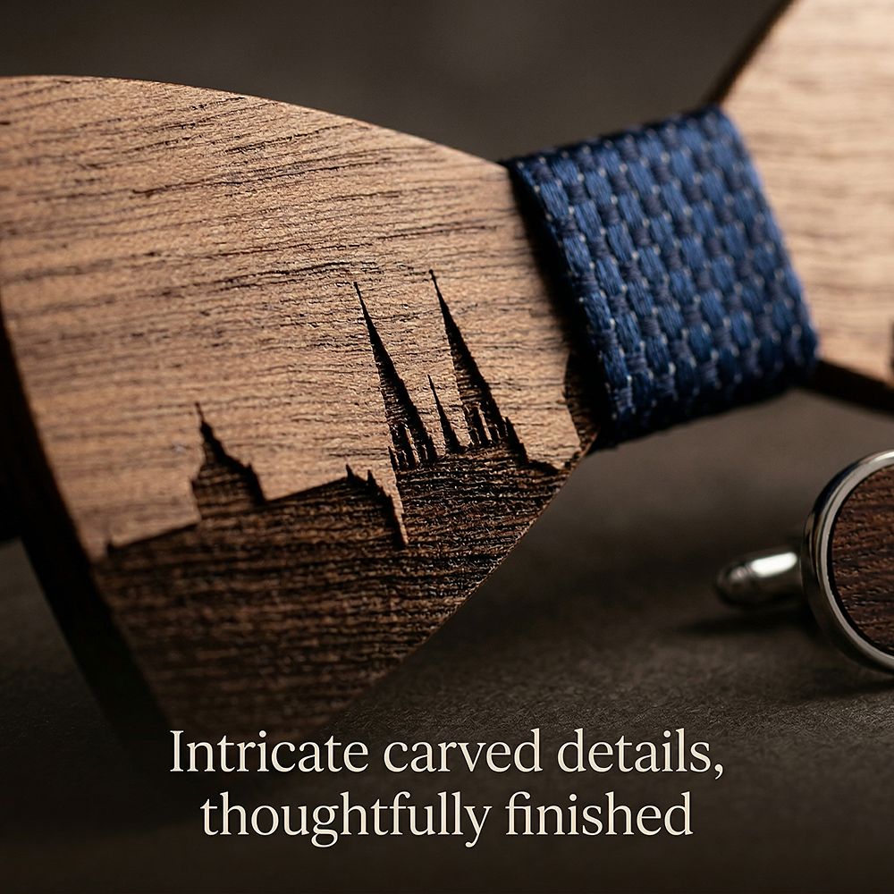 T253 T253  Custom City Silhouette Bow Tie Set, Walnut — view 2