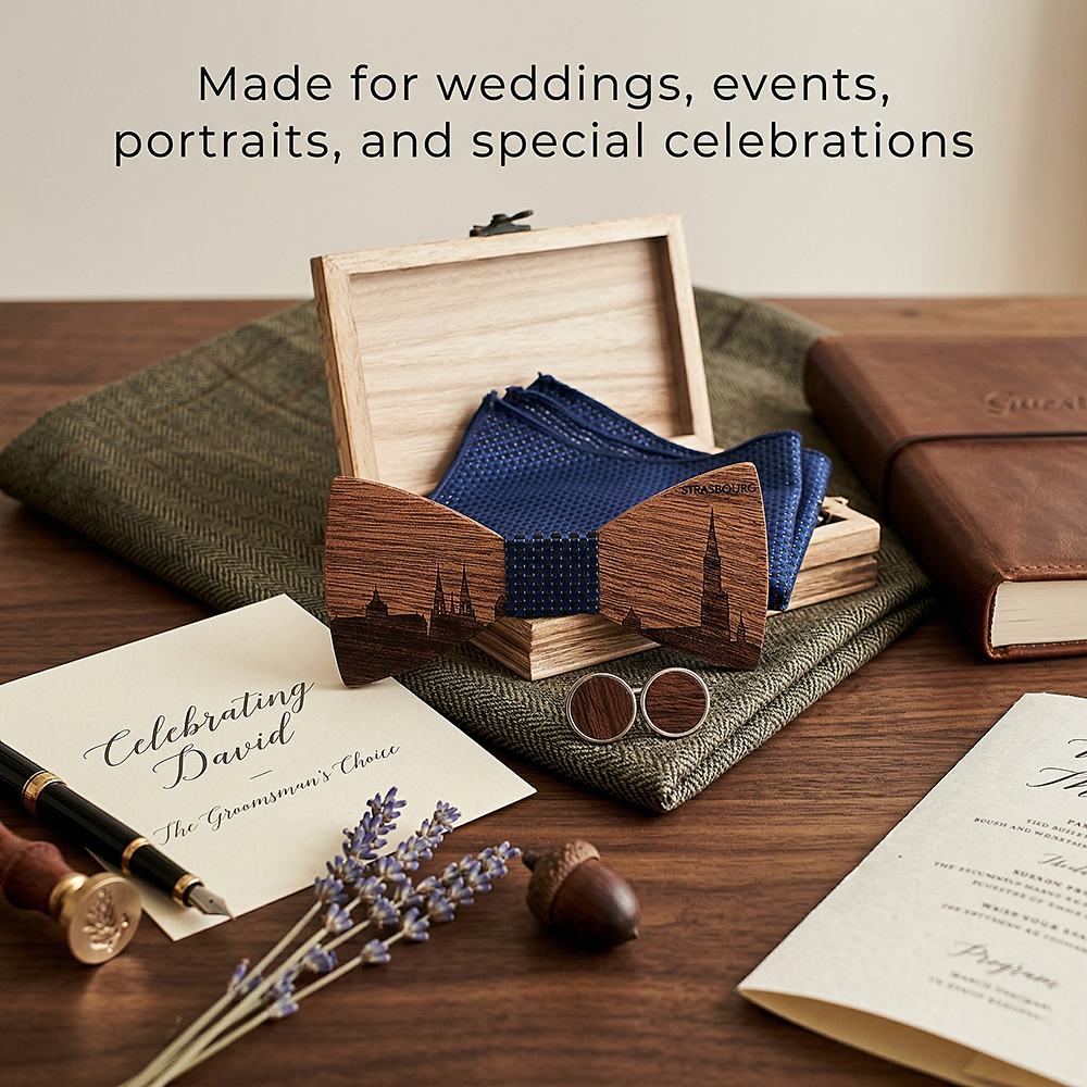 T253 T253  Custom City Silhouette Bow Tie Set, Walnut — view 3