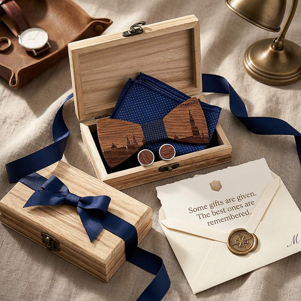 T253 T253  Custom City Silhouette Bow Tie Set, Walnut — view 6