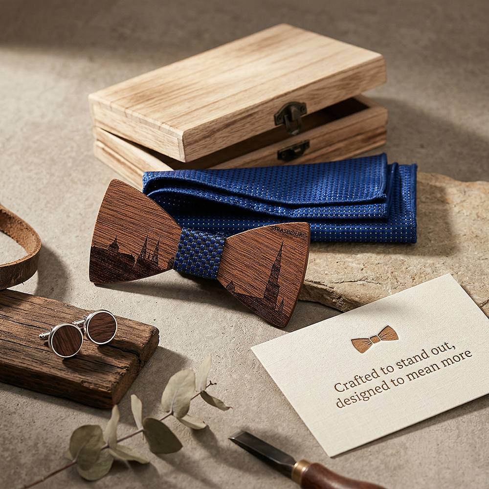 T253 T253  Custom City Silhouette Bow Tie Set, Walnut — view 7