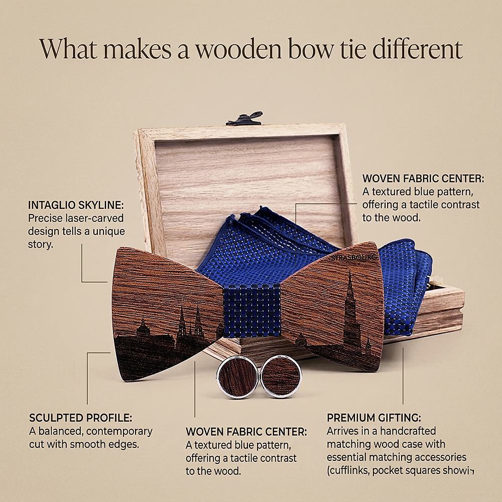 T253 T253  Custom City Silhouette Bow Tie Set, Walnut — view 8