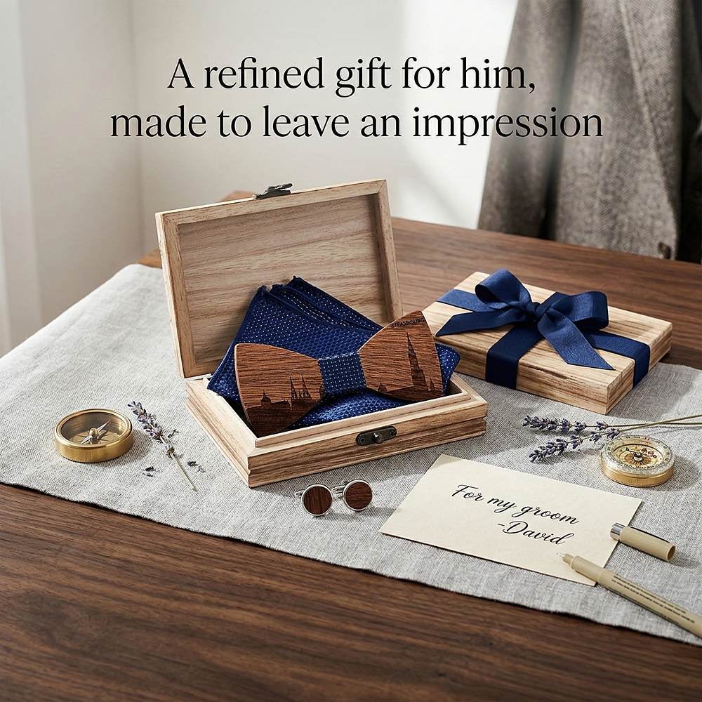 T253 T253  Custom City Silhouette Bow Tie Set, Walnut — view 9