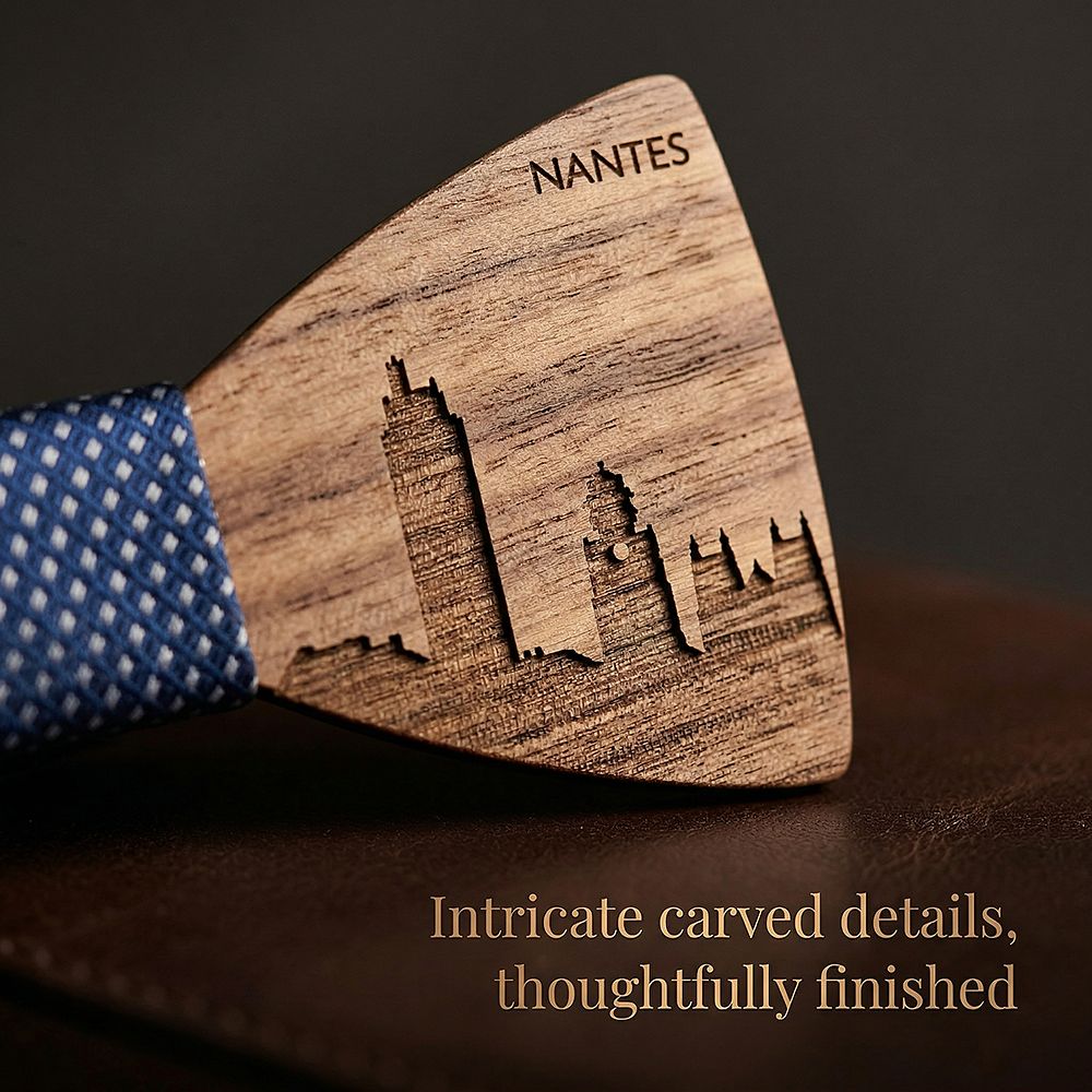 T254 T254  City Skyline Engraving Bow Tie Set, Walnut — view 2