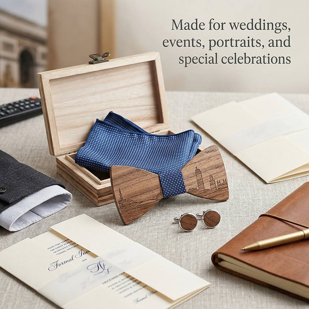 T254 T254  City Skyline Engraving Bow Tie Set, Walnut — view 3