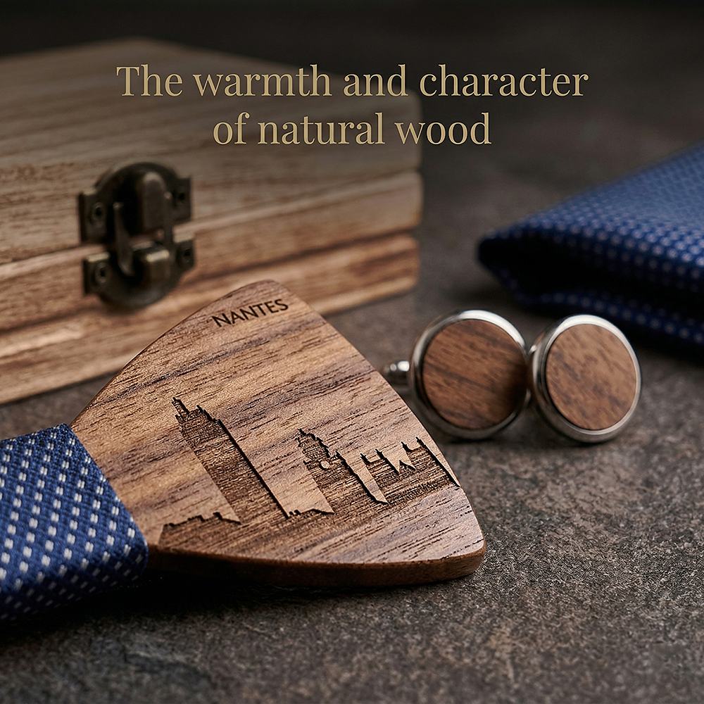 T254 T254  City Skyline Engraving Bow Tie Set, Walnut — view 4