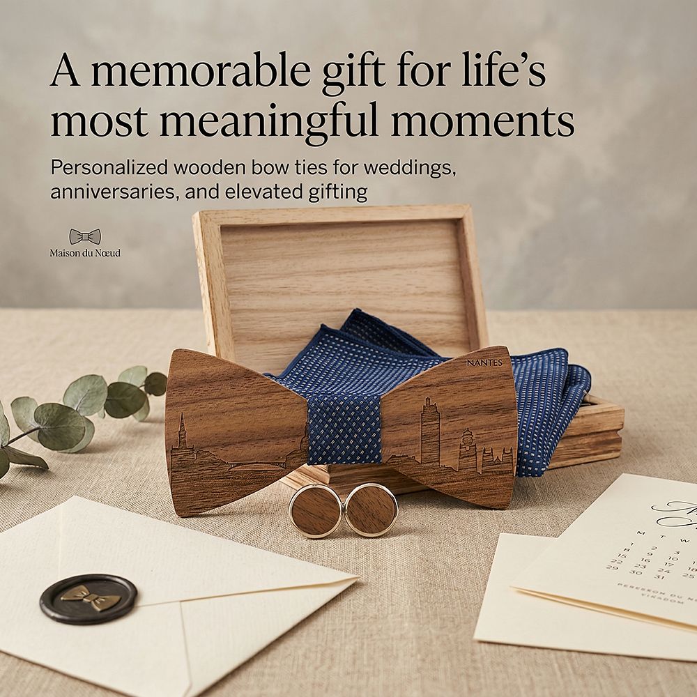 T254 T254  City Skyline Engraving Bow Tie Set, Walnut — view 5