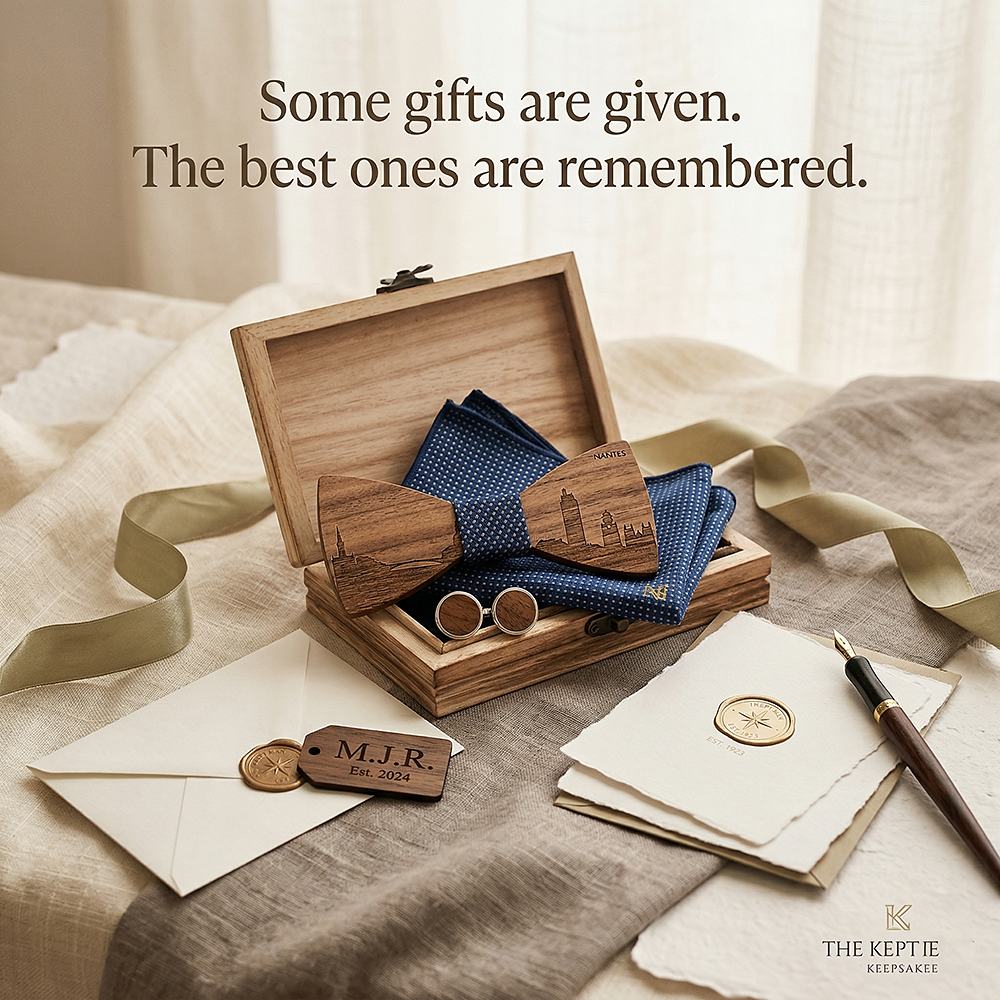 T254 T254  City Skyline Engraving Bow Tie Set, Walnut — view 6