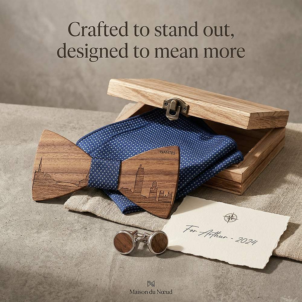 T254 T254  City Skyline Engraving Bow Tie Set, Walnut — view 7