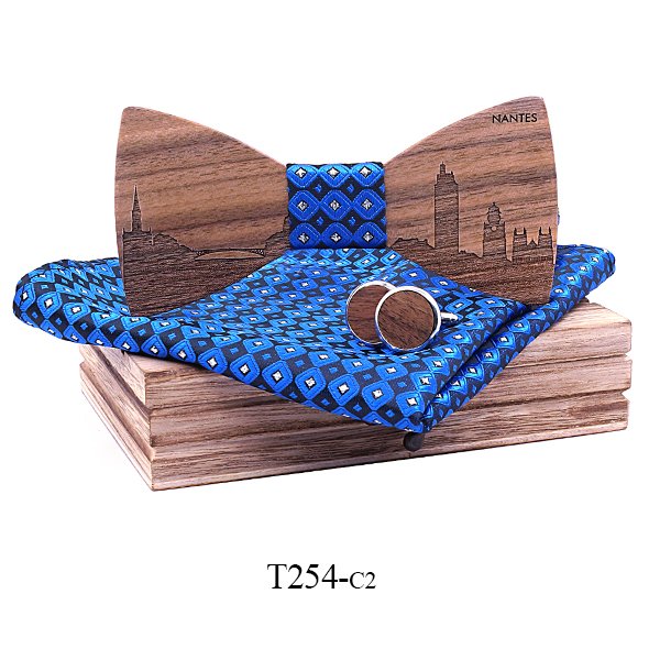 T254 T254  City Skyline Engraving Bow Tie Set, Walnut — colour C2