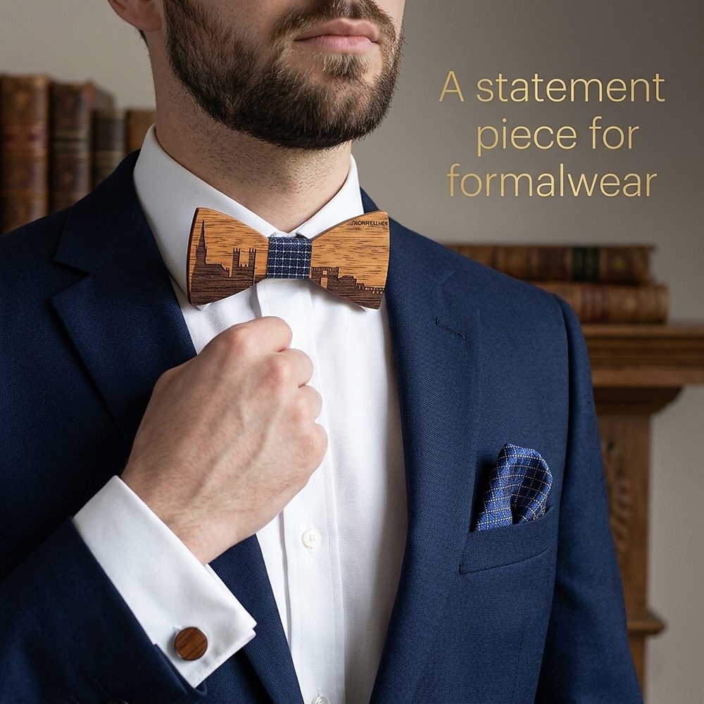 T257  City Skyline Engraving Bow Tie Set, Zebrawood