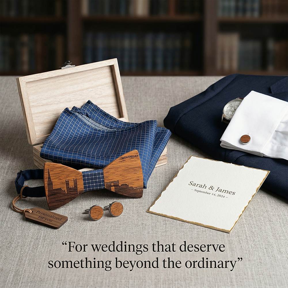 T257 T257  City Skyline Engraving Bow Tie Set, Zebrawood — view 10
