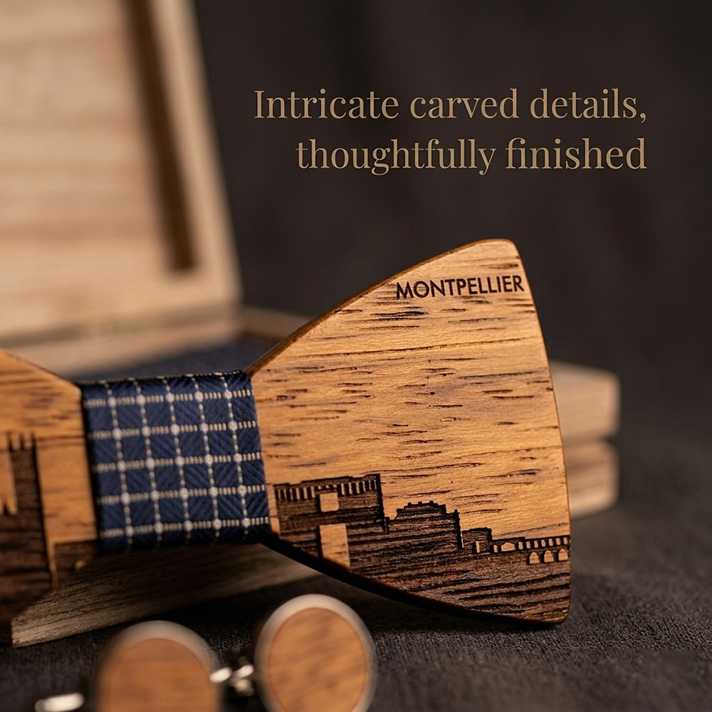 T257 T257  City Skyline Engraving Bow Tie Set, Zebrawood — view 2