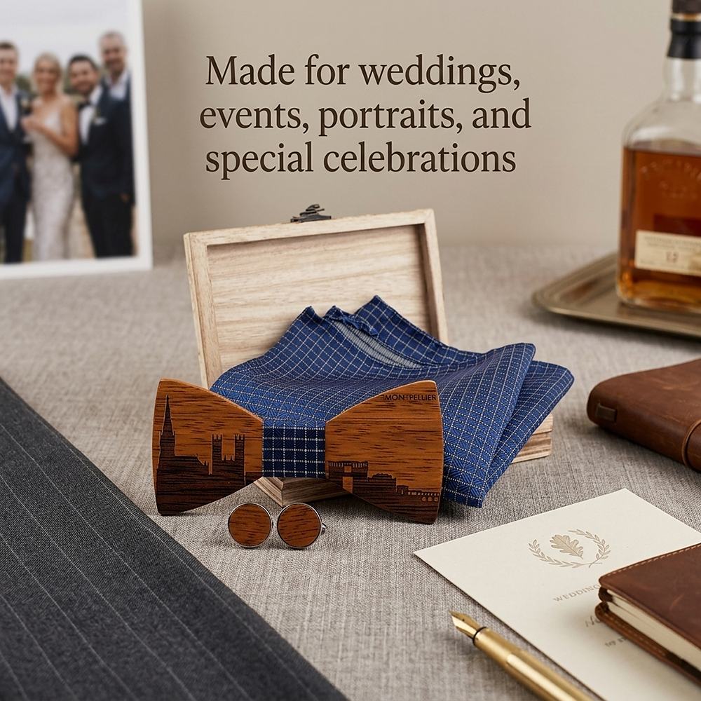 T257 T257  City Skyline Engraving Bow Tie Set, Zebrawood — view 3