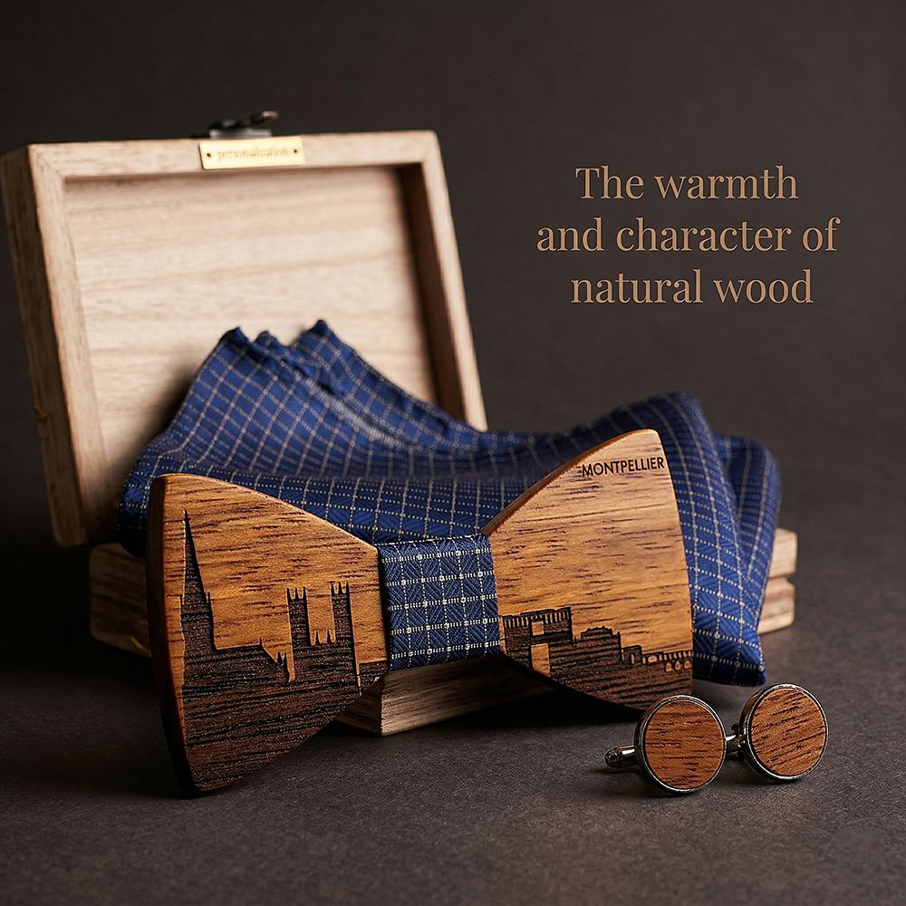 T257 T257  City Skyline Engraving Bow Tie Set, Zebrawood — view 4